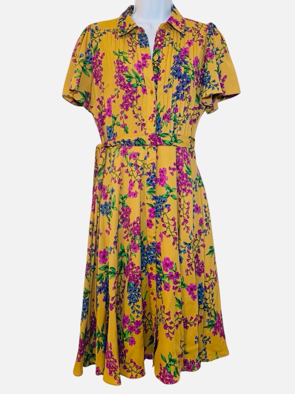 Nanette Lepore Gold Floral Shirt Dress Belted Size 4
